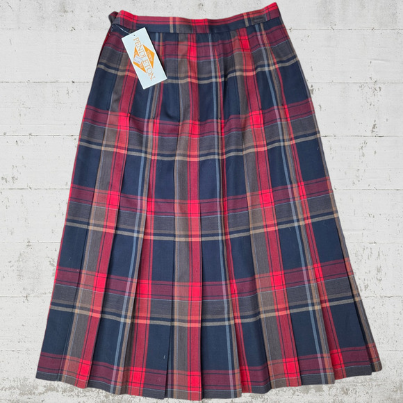 70s Vintage Pendleton Red Gray Tartan Deadstock Worsted Wool Midi Skirt Size 16 - Picture 5 of 8